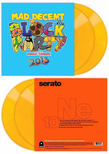 New Serato Control Vinyl - Mad Decent Neon Orange, front back covers